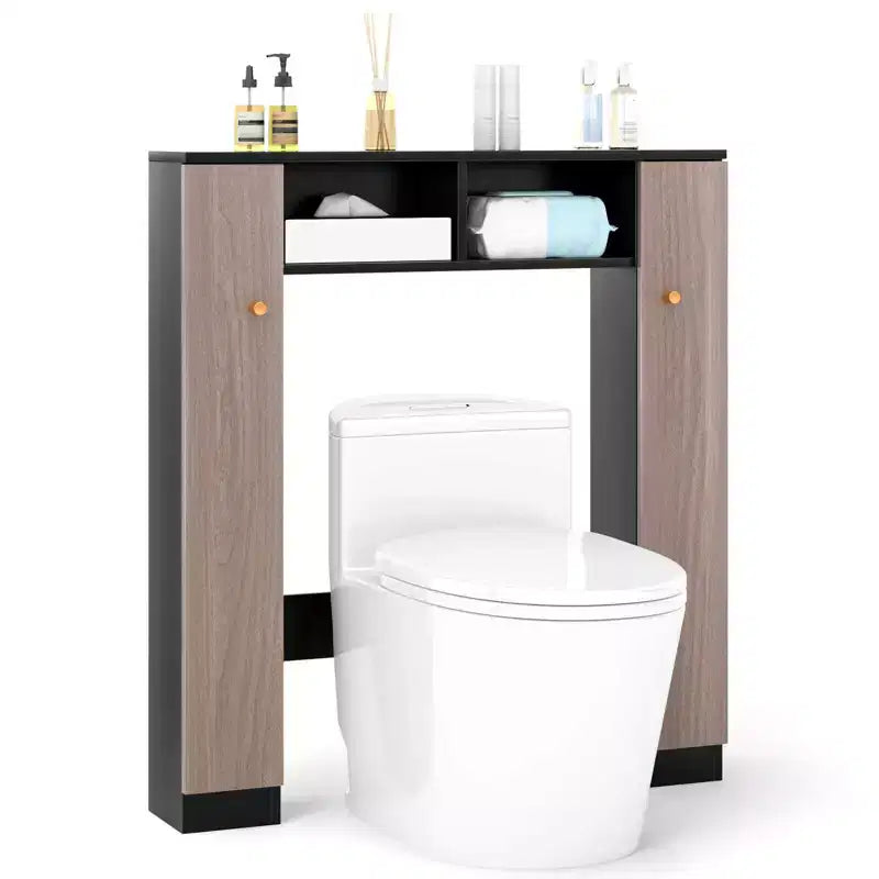 Costway Over The Toilet Storage Cabinet Double Door Bathroom Toilet Storage Organizer Natural/White