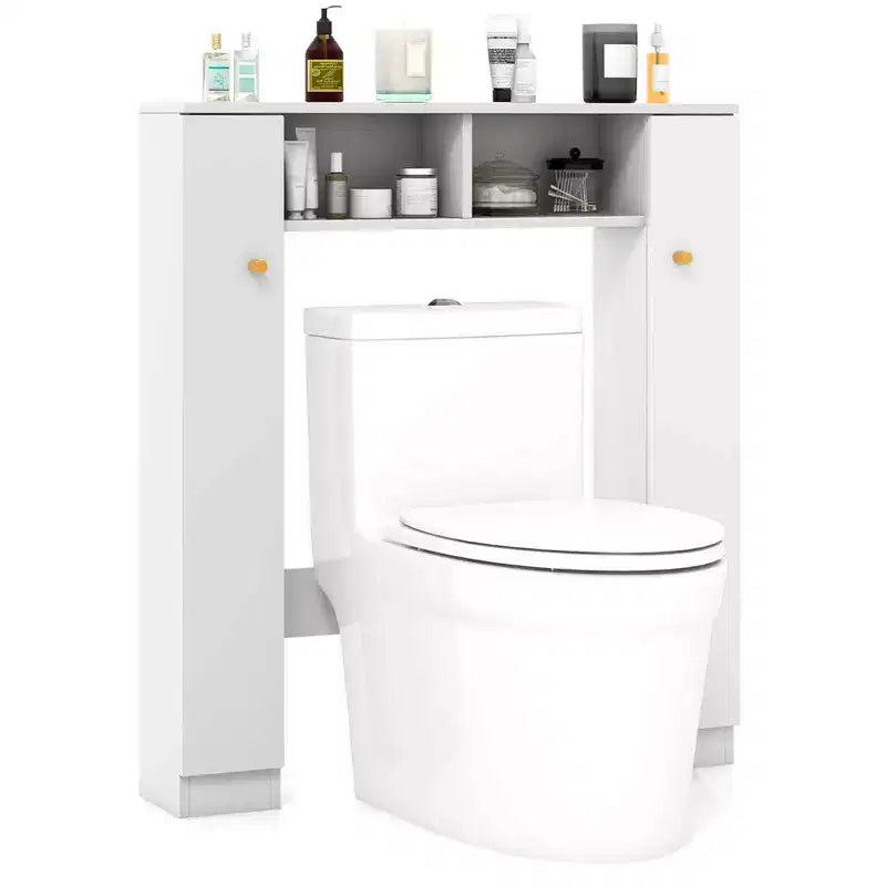 Costway Mobiletto da Bagno Salvaspazio Sopra Water Armadietto WC a 2 Ante con Ripiano Regolabile, Bianco/Naturale