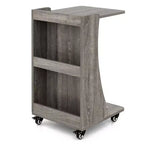 Costway Tavolino Laterale con Ruote, Tavolino C-shaped Mobile con 2 Ripiani Aperti e 2 Vani Contenitori Posteriori Marrone/Grigio