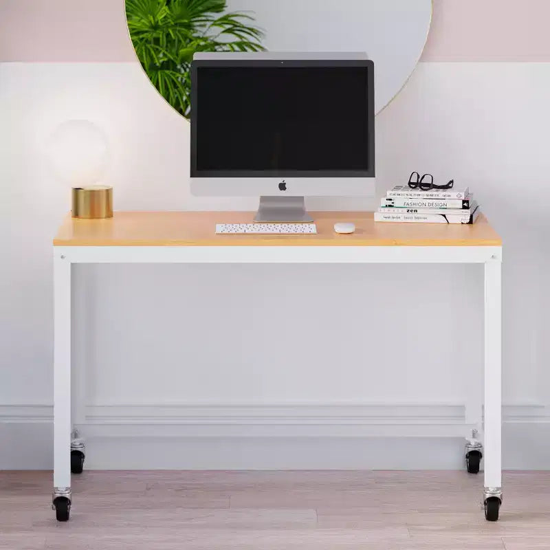 Scrivania mobile in metallo da 48 pollici di larghezza per ufficio domestico con piano in acero - Soluzioni Salvaspazio
