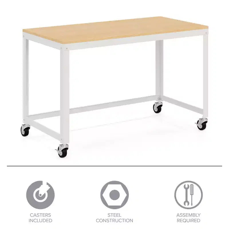 Scrivania mobile in metallo da 48 pollici di larghezza per ufficio domestico con piano in acero - Soluzioni Salvaspazio