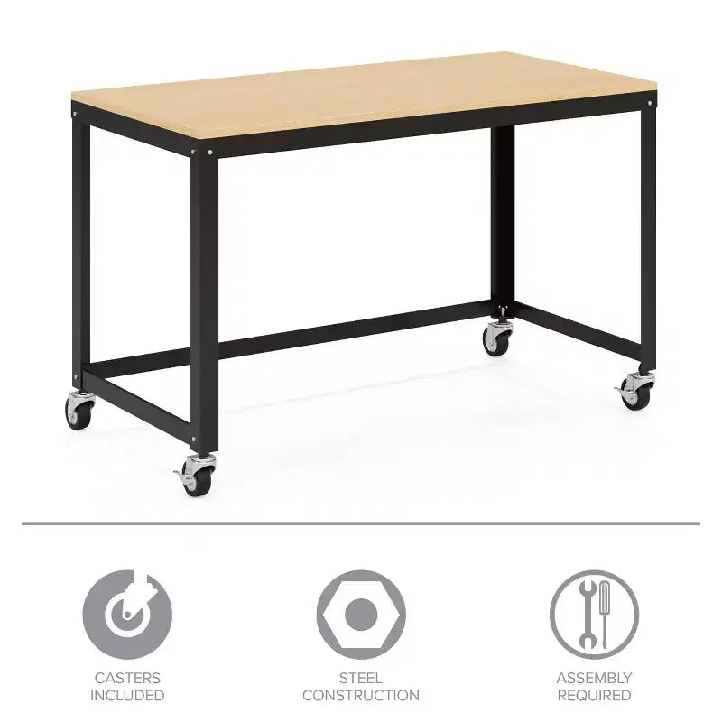 Scrivania mobile in metallo da 48 pollici di larghezza per ufficio domestico con piano in acero - Soluzioni Salvaspazio