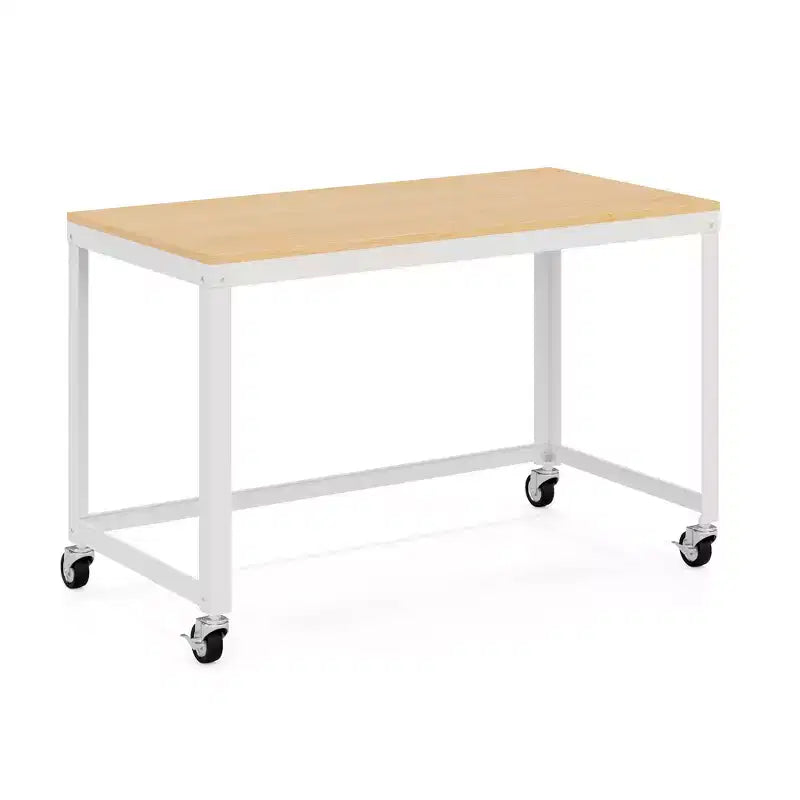 Scrivania mobile in metallo da 48 pollici di larghezza per ufficio domestico con piano in acero - Soluzioni Salvaspazio
