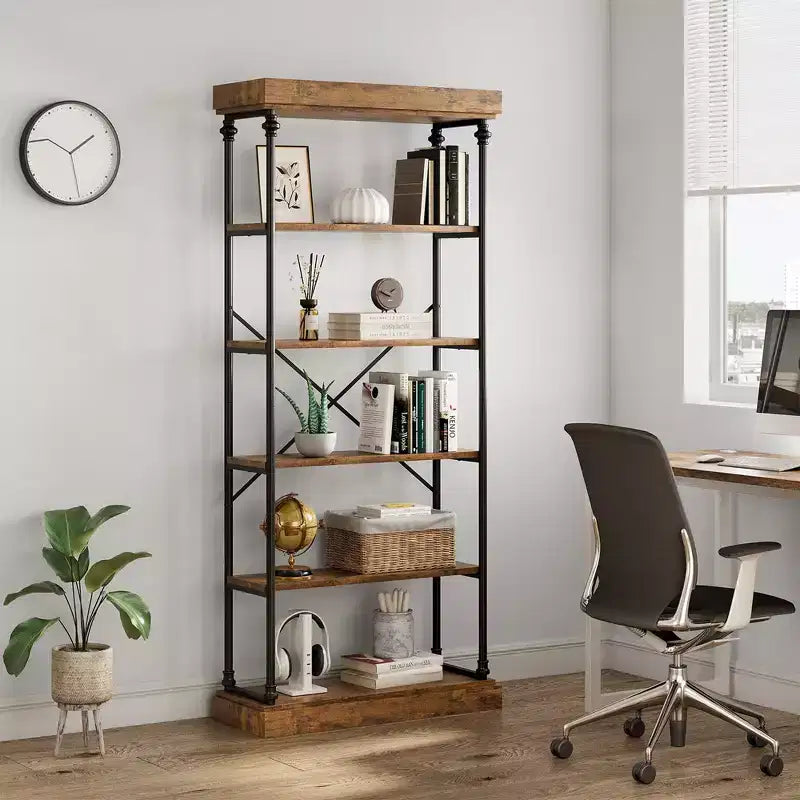 Whizmax Libreria Industriale con Ripiani in Legno a 6 Livelli, Scaffale Aperto con Cornice in Metallo per Camera da Letto, Soggiorno e Ufficio Domestico