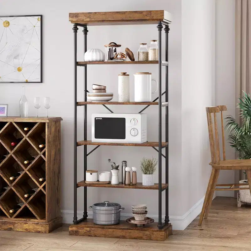 Whizmax Libreria Industriale con Ripiani in Legno a 6 Livelli, Scaffale Aperto con Cornice in Metallo per Camera da Letto, Soggiorno e Ufficio Domestico