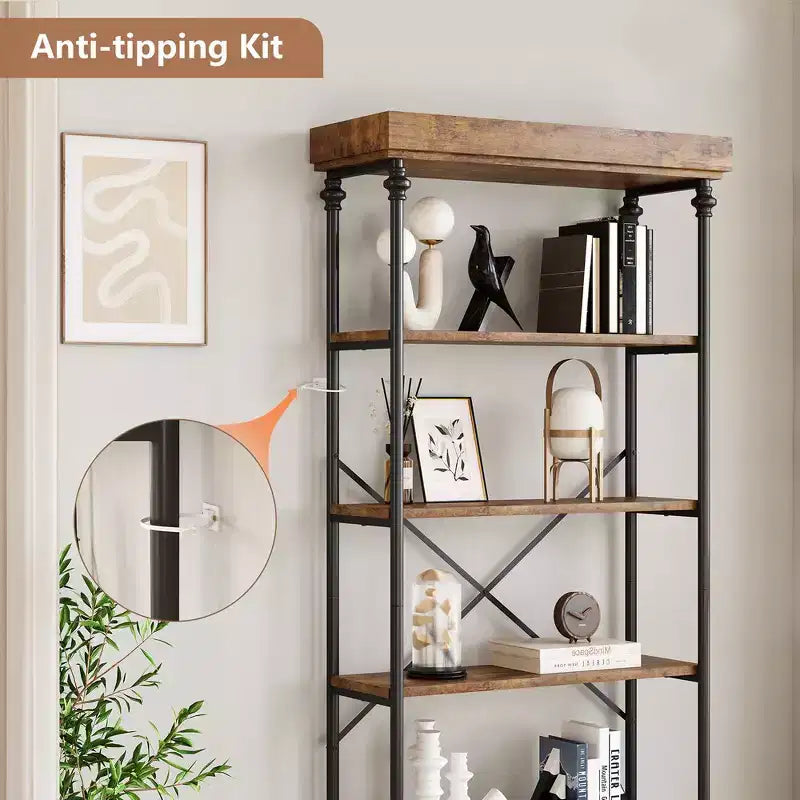 Whizmax Libreria Industriale con Ripiani in Legno a 6 Livelli, Scaffale Aperto con Cornice in Metallo per Camera da Letto, Soggiorno e Ufficio Domestico