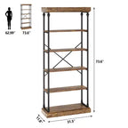 Whizmax Libreria Industriale con Ripiani in Legno a 6 Livelli, Scaffale Aperto con Cornice in Metallo per Camera da Letto, Soggiorno e Ufficio Domestico