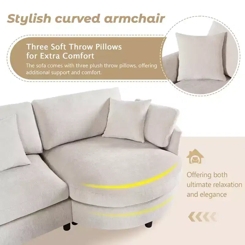 105.5 Divano Combinato Imbottito a Tre Cuscini e Sedile Curvo-ModernLuxe
