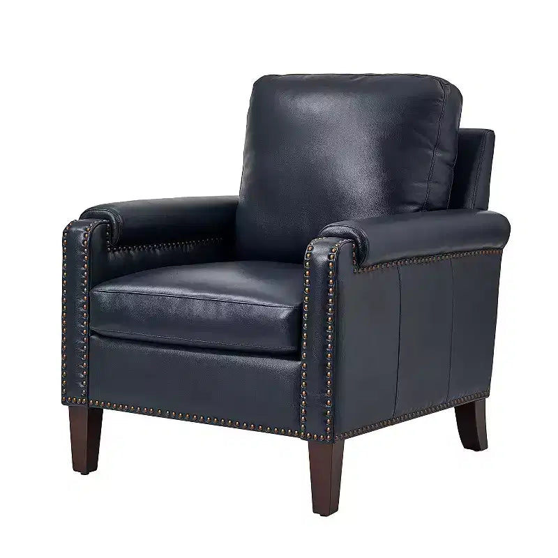 Poltrona Hellmuth in vera pelle con cuscino rimovibile e borchie | HULALA HOME
