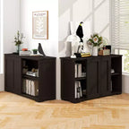Set di 2 Madie a Buffet Impilabili Costway con Ante Scorrevoli e Ripiano Regolabile Marrone/Nero/Grigio/Bianco Antico