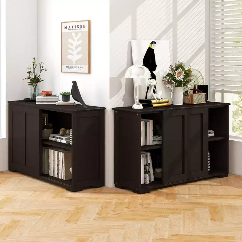Set di 2 Madie a Buffet Impilabili Costway con Ante Scorrevoli e Ripiano Regolabile Marrone/Nero/Grigio/Bianco Antico