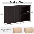 Set di 2 Madie a Buffet Impilabili Costway con Ante Scorrevoli e Ripiano Regolabile Marrone/Nero/Grigio/Bianco Antico
