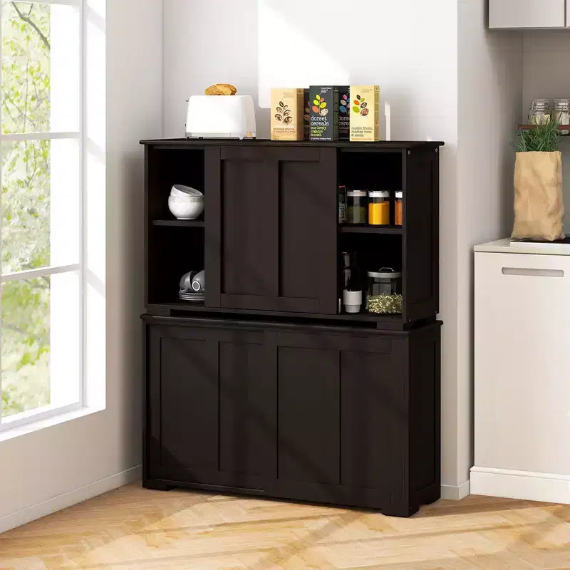 Set di 2 Madie a Buffet Impilabili Costway con Ante Scorrevoli e Ripiano Regolabile Marrone/Nero/Grigio/Bianco Antico