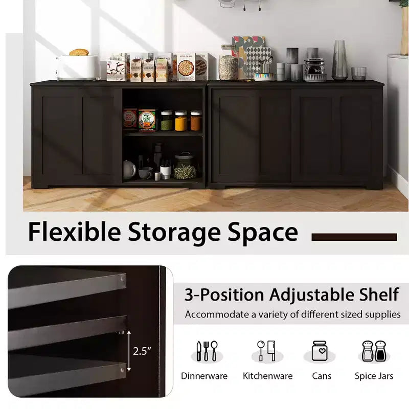 Set di 2 Madie a Buffet Impilabili Costway con Ante Scorrevoli e Ripiano Regolabile Marrone/Nero/Grigio/Bianco Antico
