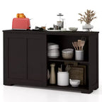Set di 2 Madie a Buffet Impilabili Costway con Ante Scorrevoli e Ripiano Regolabile Marrone/Nero/Grigio/Bianco Antico