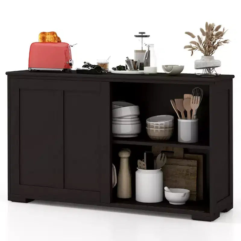 Set di 2 Madie a Buffet Impilabili Costway con Ante Scorrevoli e Ripiano Regolabile Marrone/Nero/Grigio/Bianco Antico