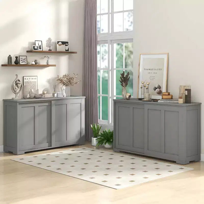 Set di 2 Madie a Buffet Impilabili Costway con Ante Scorrevoli e Ripiano Regolabile Marrone/Nero/Grigio/Bianco Antico