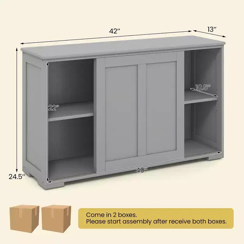 Set di 2 Madie a Buffet Impilabili Costway con Ante Scorrevoli e Ripiano Regolabile Marrone/Nero/Grigio/Bianco Antico