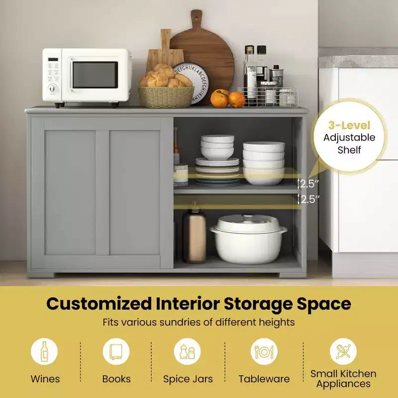 Set di 2 Madie a Buffet Impilabili Costway con Ante Scorrevoli e Ripiano Regolabile Marrone/Nero/Grigio/Bianco Antico