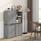 Set di 2 Madie a Buffet Impilabili Costway con Ante Scorrevoli e Ripiano Regolabile Marrone/Nero/Grigio/Bianco Antico