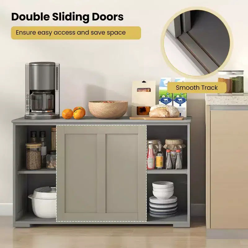 Set di 2 Madie a Buffet Impilabili Costway con Ante Scorrevoli e Ripiano Regolabile Marrone/Nero/Grigio/Bianco Antico