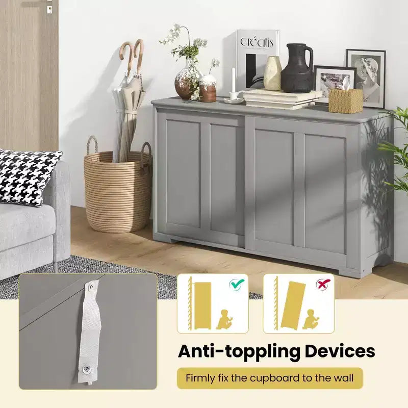 Set di 2 Madie a Buffet Impilabili Costway con Ante Scorrevoli e Ripiano Regolabile Marrone/Nero/Grigio/Bianco Antico