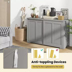Set di 2 Madie a Buffet Impilabili Costway con Ante Scorrevoli e Ripiano Regolabile Marrone/Nero/Grigio/Bianco Antico