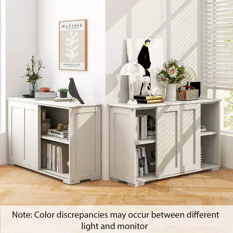 Set di 2 Madie a Buffet Impilabili Costway con Ante Scorrevoli e Ripiano Regolabile Marrone/Nero/Grigio/Bianco Antico