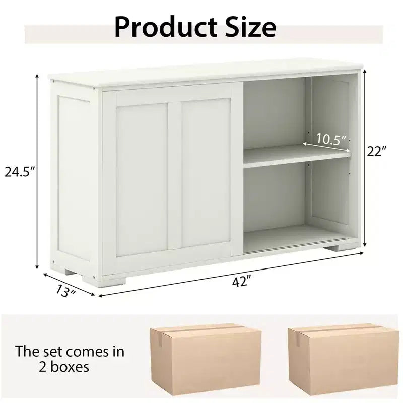 Set di 2 Madie a Buffet Impilabili Costway con Ante Scorrevoli e Ripiano Regolabile Marrone/Nero/Grigio/Bianco Antico
