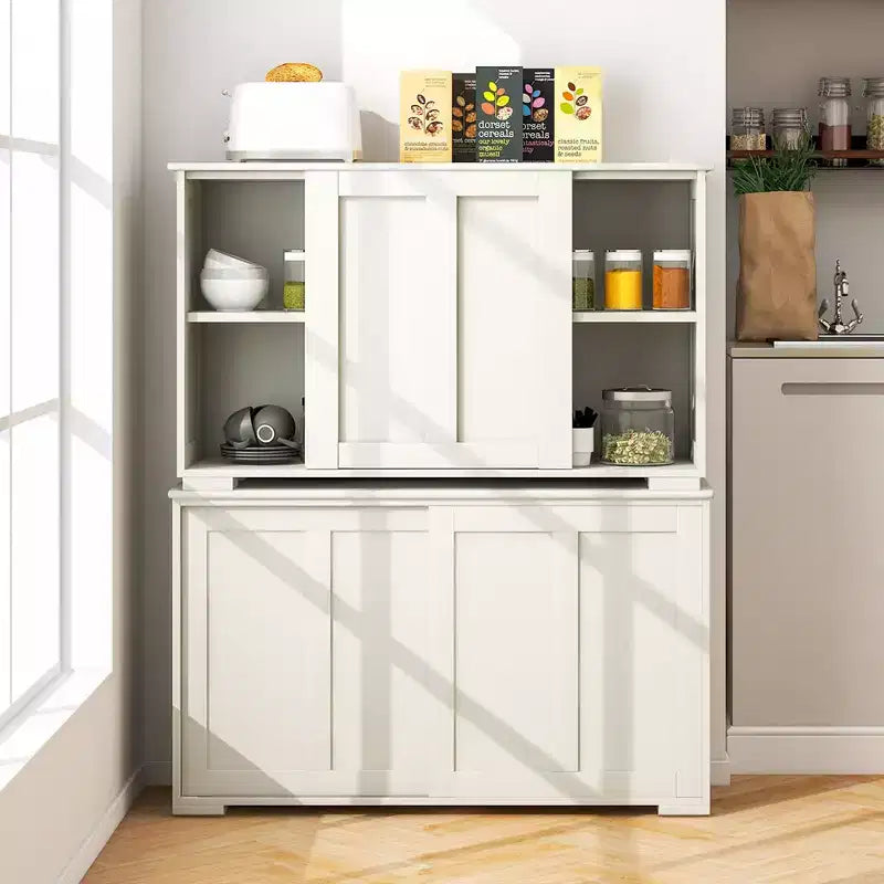 Set di 2 Madie a Buffet Impilabili Costway con Ante Scorrevoli e Ripiano Regolabile Marrone/Nero/Grigio/Bianco Antico