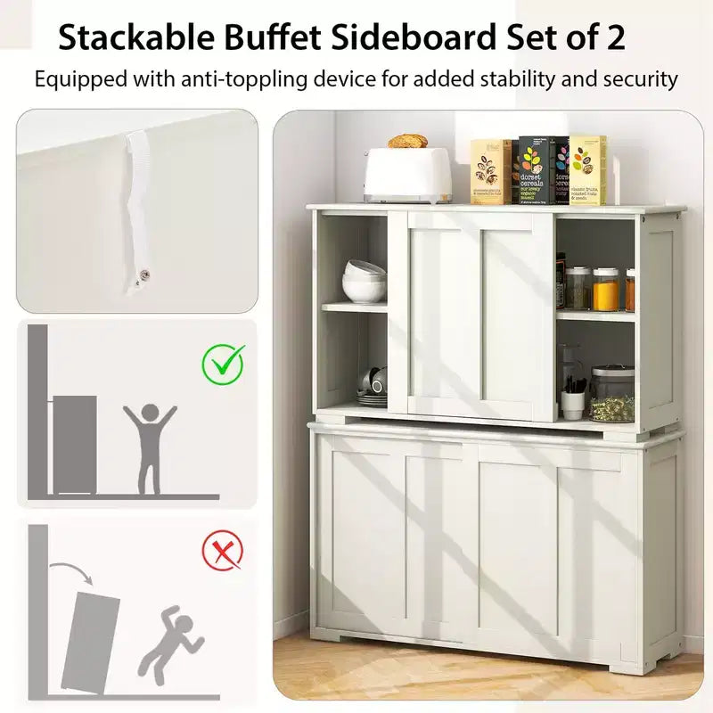 Set di 2 Madie a Buffet Impilabili Costway con Ante Scorrevoli e Ripiano Regolabile Marrone/Nero/Grigio/Bianco Antico