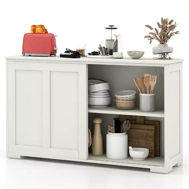 Set di 2 Madie a Buffet Impilabili Costway con Ante Scorrevoli e Ripiano Regolabile Marrone/Nero/Grigio/Bianco Antico