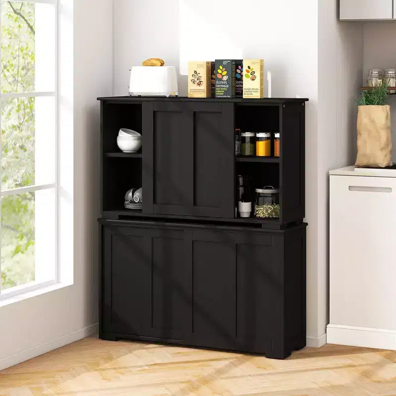 Set di 2 Madie a Buffet Impilabili Costway con Ante Scorrevoli e Ripiano Regolabile Marrone/Nero/Grigio/Bianco Antico