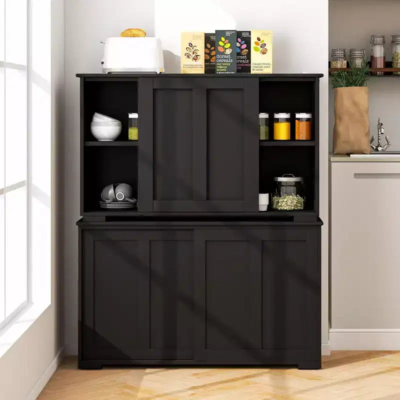 Set di 2 Madie a Buffet Impilabili Costway con Ante Scorrevoli e Ripiano Regolabile Marrone/Nero/Grigio/Bianco Antico
