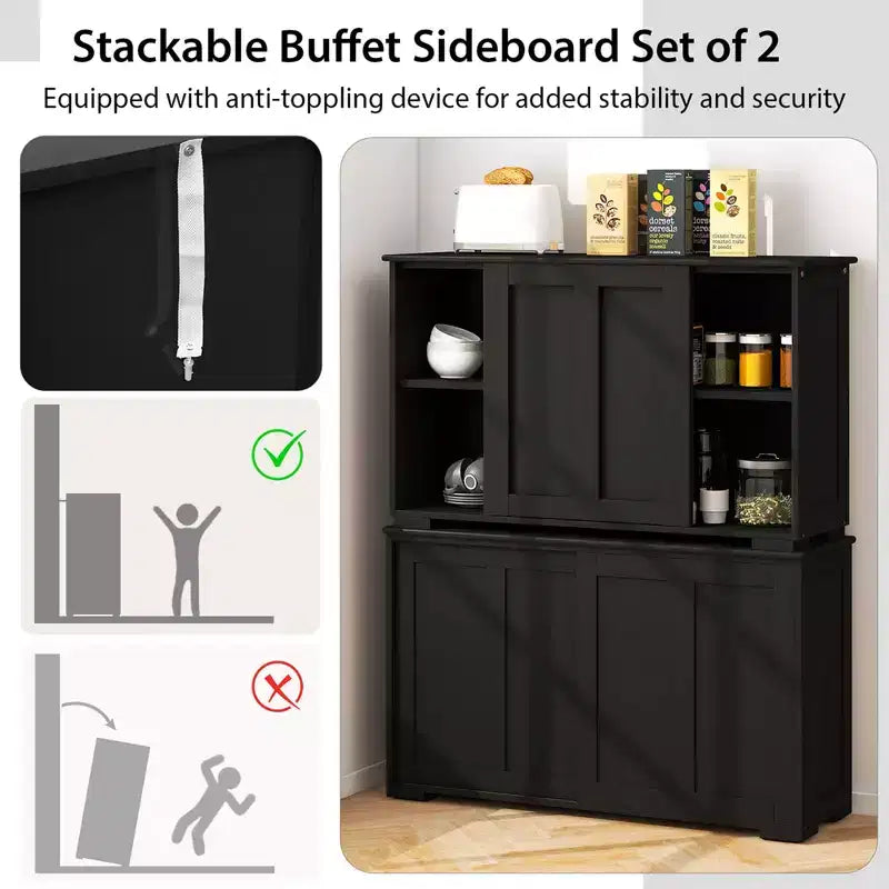 Set di 2 Madie a Buffet Impilabili Costway con Ante Scorrevoli e Ripiano Regolabile Marrone/Nero/Grigio/Bianco Antico