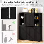 Set di 2 Madie a Buffet Impilabili Costway con Ante Scorrevoli e Ripiano Regolabile Marrone/Nero/Grigio/Bianco Antico