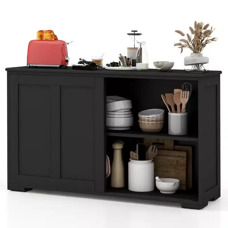 Set di 2 Madie a Buffet Impilabili Costway con Ante Scorrevoli e Ripiano Regolabile Marrone/Nero/Grigio/Bianco Antico