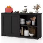 Set di 2 Madie a Buffet Impilabili Costway con Ante Scorrevoli e Ripiano Regolabile Marrone/Nero/Grigio/Bianco Antico