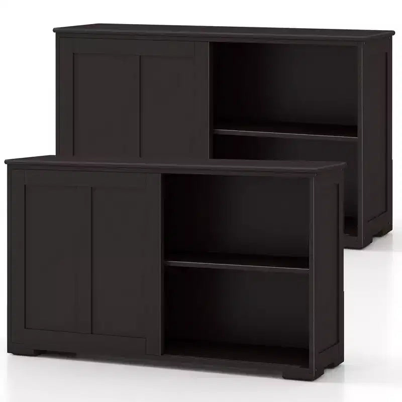 Set di 2 Madie a Buffet Impilabili Costway con Ante Scorrevoli e Ripiano Regolabile Marrone/Nero/Grigio/Bianco Antico