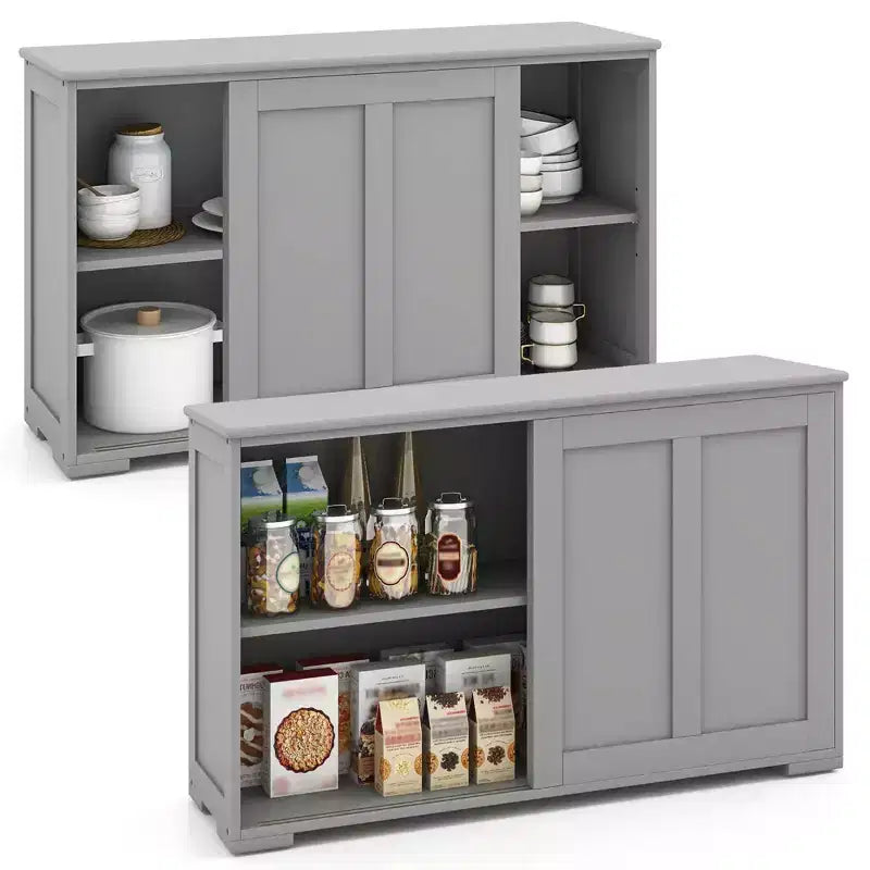 Set di 2 Madie a Buffet Impilabili Costway con Ante Scorrevoli e Ripiano Regolabile Marrone/Nero/Grigio/Bianco Antico