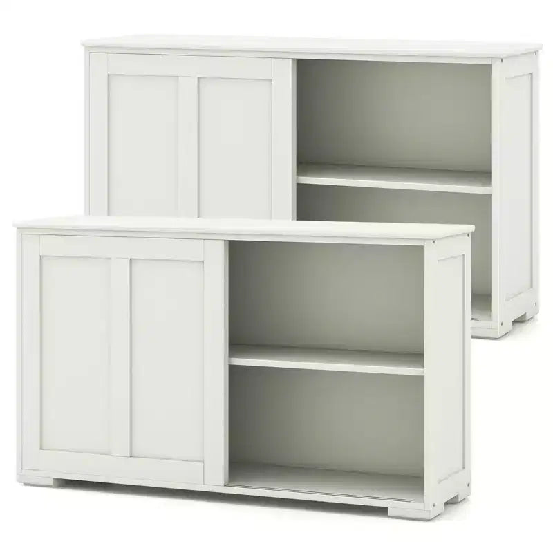 Set di 2 Madie a Buffet Impilabili Costway con Ante Scorrevoli e Ripiano Regolabile Marrone/Nero/Grigio/Bianco Antico