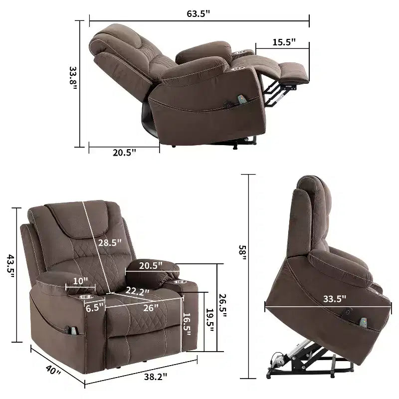 Poltrona reclinabile elettrica per anziani in pelle PU/velluto, divano-poltrona relax elettrica - ModernLuxe