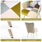 Poltrona Wingback FERPIT Patchwork con Rivestimento in Tessuto e Gambe in Legno di Gomma