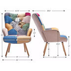 Poltrona Wingback FERPIT Patchwork con Rivestimento in Tessuto e Gambe in Legno di Gomma