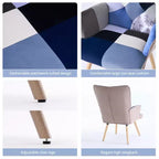 Poltrona Wingback FERPIT Patchwork con Rivestimento in Tessuto e Gambe in Legno di Gomma
