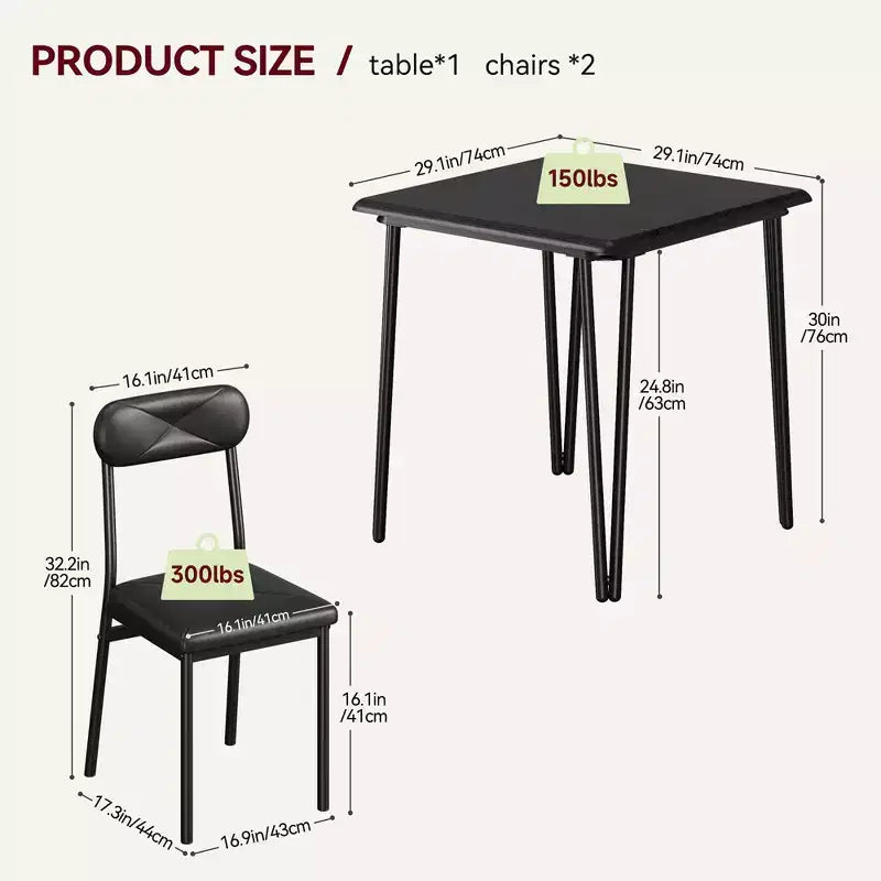 Whizmax Set Tavolo da Pranzo Piccolo per 2, 3 Pezzi, Bar Cucina Dinette Quadrato, con Sedie Rivestite in PU