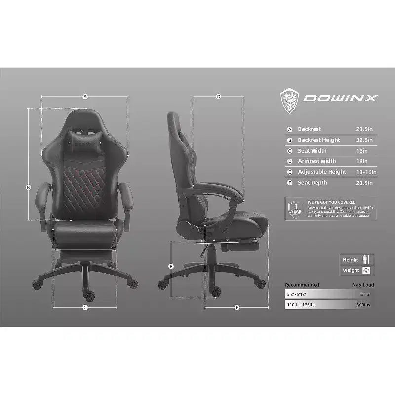 Sedia da gaming regolabile Dowinx con massaggio lombare e poggiapiedi retrattile