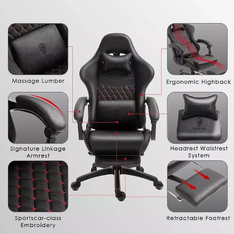 Sedia da gaming regolabile Dowinx con massaggio lombare e poggiapiedi retrattile