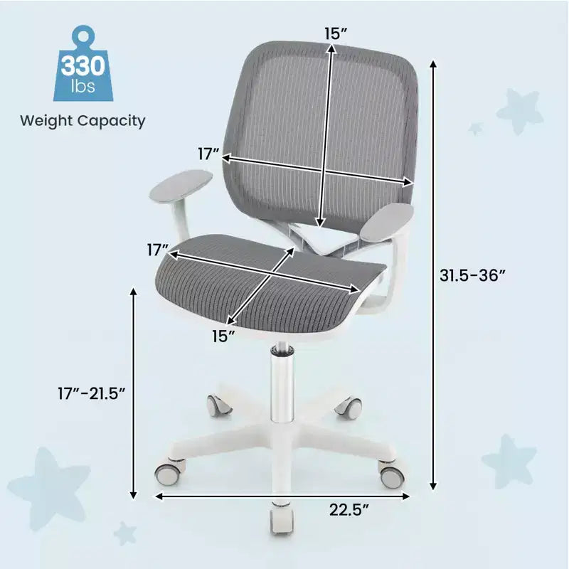 Costway Sedia da scrivania girevole per bambini in rete, sedia da computer per bambini con altezza regolabile, blu/rosa/viola
