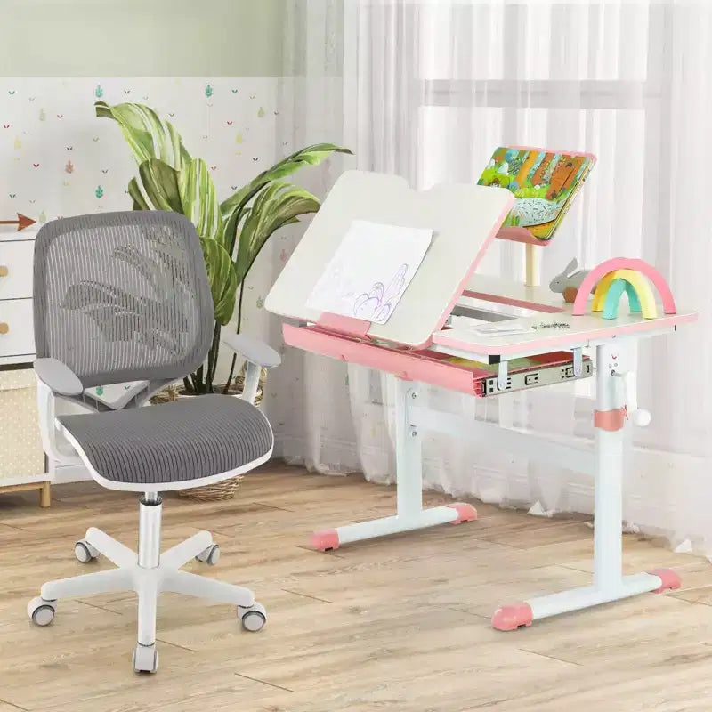 Costway Sedia da scrivania girevole per bambini in rete, sedia da computer per bambini con altezza regolabile, blu/rosa/viola